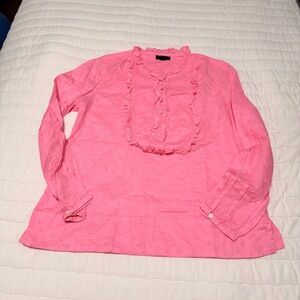 JCrew Women’s Pink Ruffle Front Long-Sleeve Top